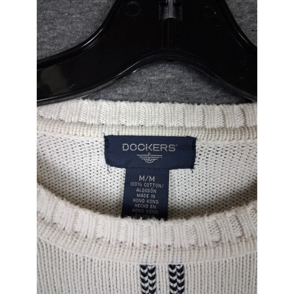 Dockers Mens Sweater Medium White Windowpane Plaid Cotton Pullover Classic 90s